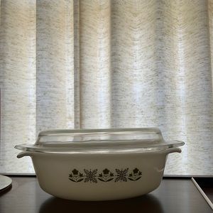 Vintage 433 Anchor Hocking Green Meadow Casserole Dish